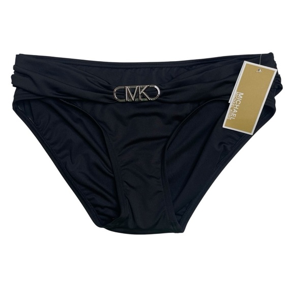 MICHAEL Michael Kors Kors Belted Bikini Bottom Hardware Solid Black Small New - Picture 1 of 5